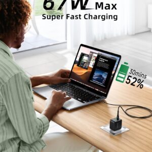 MOKiN 67W USB C Charger Block, GaN+ DP 3.0 USB C Fast Charging with Foldable Plug for MacBook Air, iPad Pro, iPhone 15 14 13 12 Pro/Plus/Pro Max, Galaxy S23, Apple Watch.