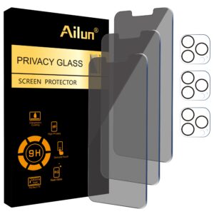 ailun 3pack privacy screen protector for iphone 13 pro[6.1 inch display] + 3 pack camera lens protector, anti spy private tempered glass film,[9h hardness] - hd [black][6 pack]