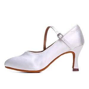 Women Ballroom Dance Shoes Closed Toe Latin Salsa Walts Tango Character Dancing Shoes,M3525-White 7 US