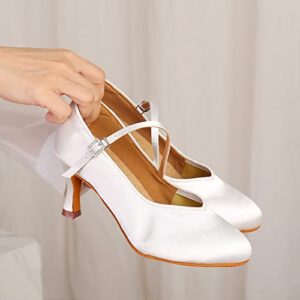 Women Ballroom Dance Shoes Closed Toe Latin Salsa Walts Tango Character Dancing Shoes,M3525-White 7 US