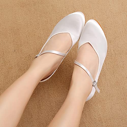 Women Ballroom Dance Shoes Closed Toe Latin Salsa Walts Tango Character Dancing Shoes,M3525-White 7 US