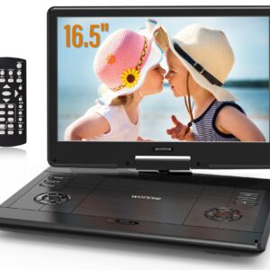 WONNIE 16.5" Portable DVD Player with 14.1" Large HD Swivel Screen, 6 Hours Rechargeable Battery, High Clear Volume Speaker, Support USB/SD Card/Sync TV, Last Memory and Multiple Disc Formats