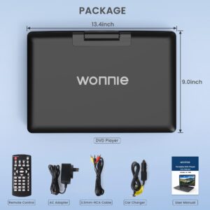 WONNIE 16.5" Portable DVD Player with 14.1" Large HD Swivel Screen, 6 Hours Rechargeable Battery, High Clear Volume Speaker, Support USB/SD Card/Sync TV, Last Memory and Multiple Disc Formats