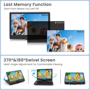 WONNIE 16.5" Portable DVD Player with 14.1" Large HD Swivel Screen, 6 Hours Rechargeable Battery, High Clear Volume Speaker, Support USB/SD Card/Sync TV, Last Memory and Multiple Disc Formats