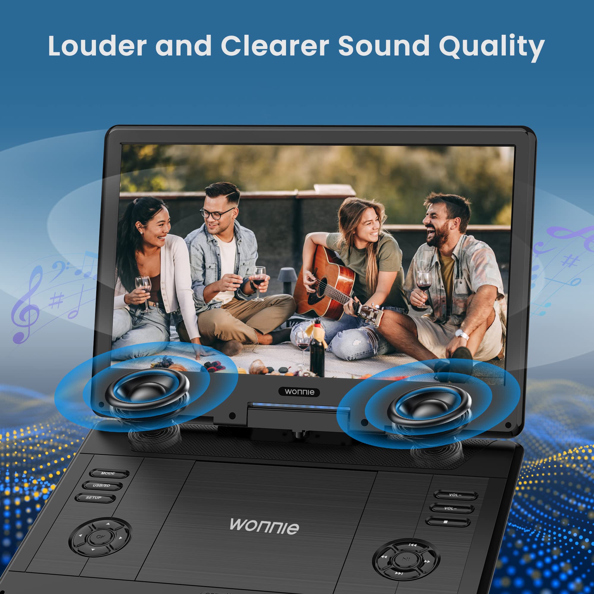 WONNIE 16.5" Portable DVD Player with 14.1" Large HD Swivel Screen, 6 Hours Rechargeable Battery, High Clear Volume Speaker, Support USB/SD Card/Sync TV, Last Memory and Multiple Disc Formats