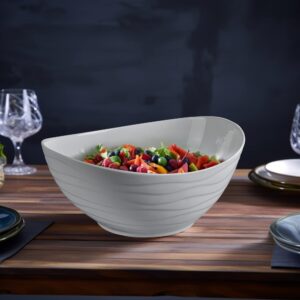 KITEISCAT Extra Large Elegant Ceramic Oval Salad Bowl Set with Premium Acacia Wood Salad Serving Utensils - Large Capacity, Stylish and Practical, Kitchen Must-Have