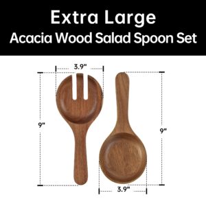 KITEISCAT Extra Large Elegant Ceramic Oval Salad Bowl Set with Premium Acacia Wood Salad Serving Utensils - Large Capacity, Stylish and Practical, Kitchen Must-Have