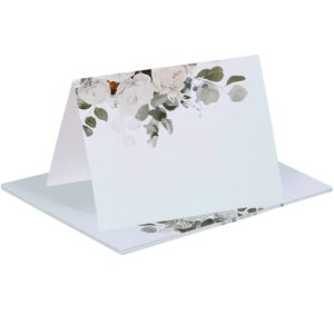 stylish tent table place cards with printed watercolor flowers - small paper place cards name cards - printed on both sides for table setting, suitable for wedding, banquets, parties - 50 packs