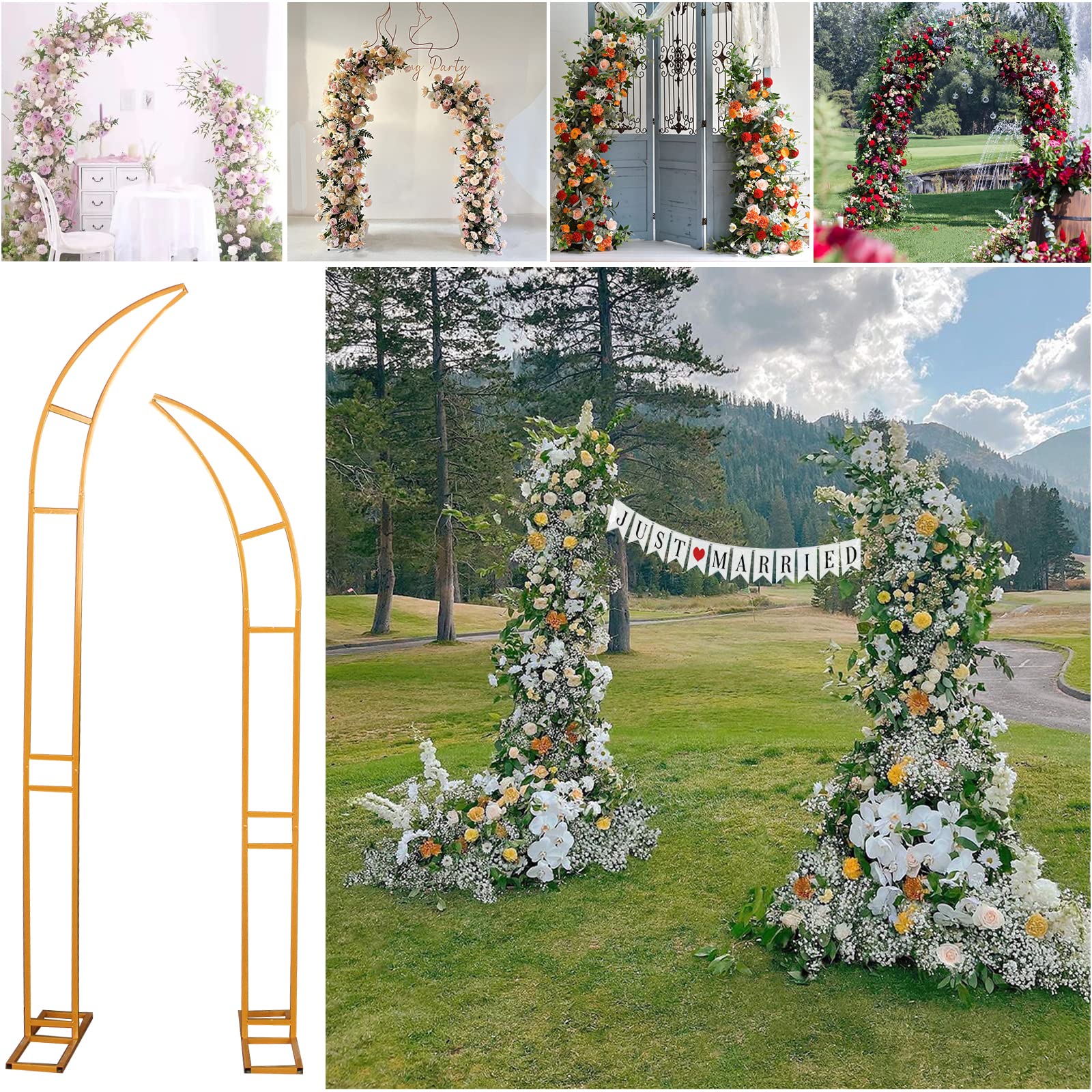 gooatry 6.9&8.2 FT Backdrop Stand,Gold Balloon Arch Stand,Curved Design Flower Balloon Frame,Arch Photography Backdrop Stand for Wedding,Party,Birthday,Event Decor,(2.1M&2.5M,6.9&8.2 FT)