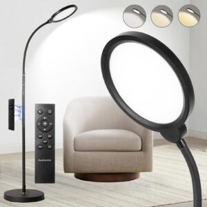 yopstar floor lamp, led reading light, bright modern tall lamp, 3 color temperatures & brightness, adjustable gooseneck standing lamp with remote & touch control for living room, bedroom, office