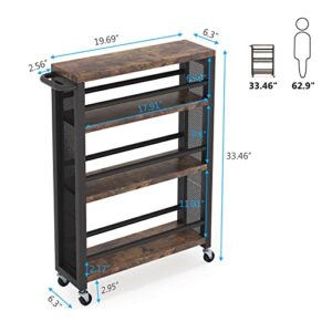 LITTLE TREE 4-Tier Slim Rolling Storage Cart with Handle, Narrow Utility Trolley carts with Wheels for Small Place