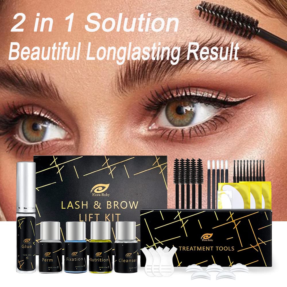 Omysda Brow Lamination Kit and Lash Lift Kit, 2 in 1 Professional Eyebrow Lamination and Lash Lifting at Home, 6-8 Weeks Long Lasting, Instant Lifting and Curling, DIY Perm Kit for Eyelashes and Brows