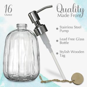 JASAI 18OZ Floral Soap Dispenser with 304 Rustproof Stainless Steel Pump for Bathroom, Vintage Kitchen Soap Dispenser with A Wooden Tag, Cute Round Refillable Soap Dispenser for Kitchen Sink