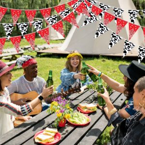 Ctosree 5 Pack 49 Ft Cow Print Bandana Pennant Banners Cow Bunting Banner Western Cowboy Baby Shower Birthday Party Supplies Red White Black Flag for Wild West Farm Theme Party Decor, 7.5 x 10.8 Inch