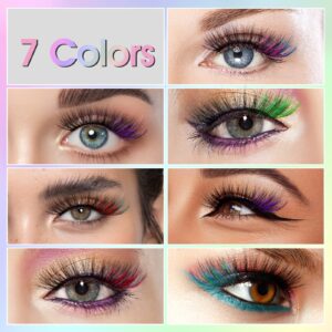 cobee Colored False Eyelashes, 7 Pairs Rainbow Fluffy Eye Lashes Wispy Mink Lashes Fake Eyelashes Natural Look Eye Lashes for Cosplay Party Festival