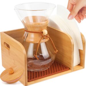 primzooty bamboo caddy with lid & heatproof trivets mat for chemex coffeemakers - designed for chemex pour - over glass coffeemaker(3/5/6/8/10cup), for bodum pour over coffee makers(4/8cup)