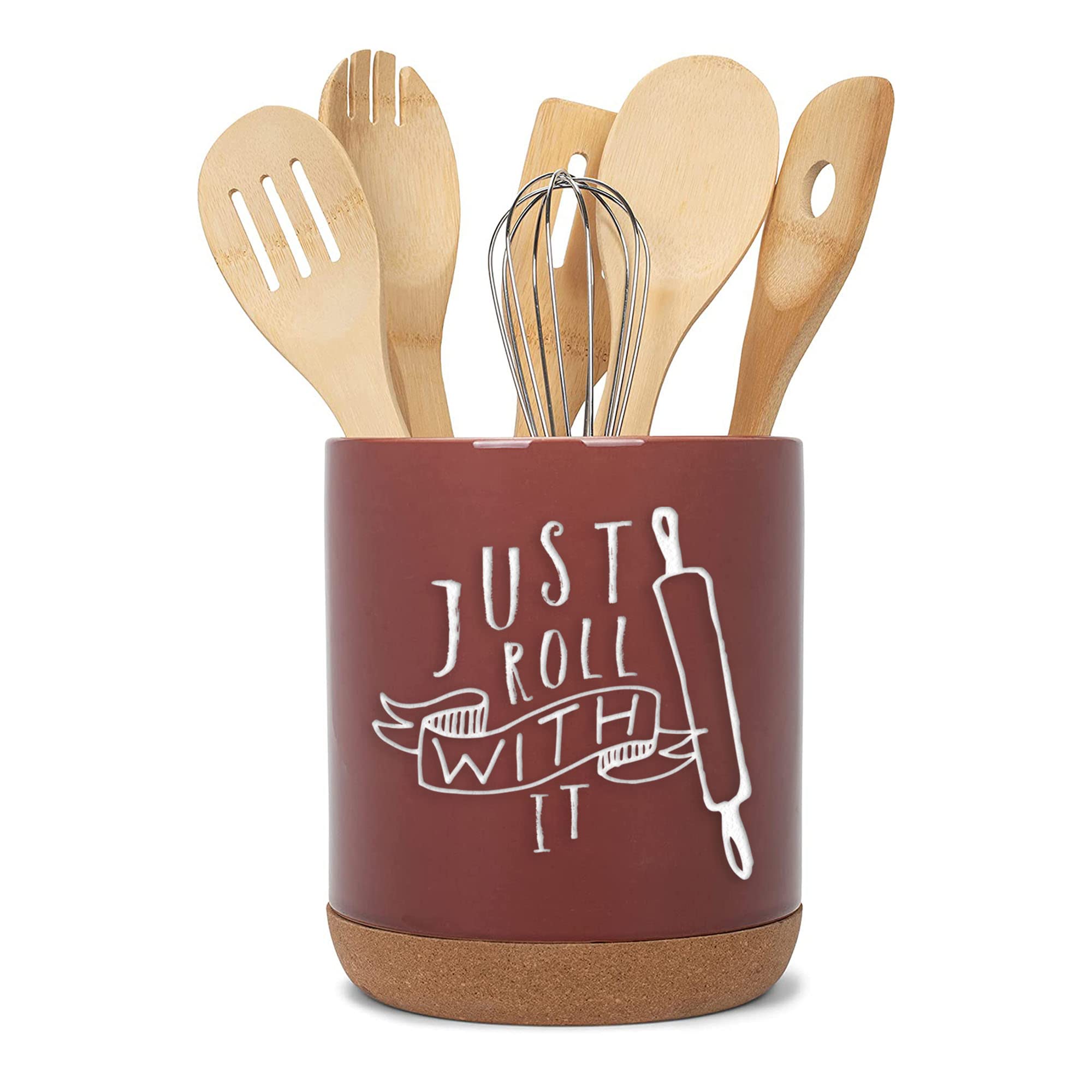 Elanze Designs Roll With It Red X-Large Cork Bottom Kitchen Utensil Holder