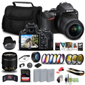 nikon d3500 dslr camera with 18-55mm lens (1590) + 64gb card + 2 x en-el14a battery + corel photo software + case + 3 piece filter kit + telephoto lens + color filter kit + more (renewed)