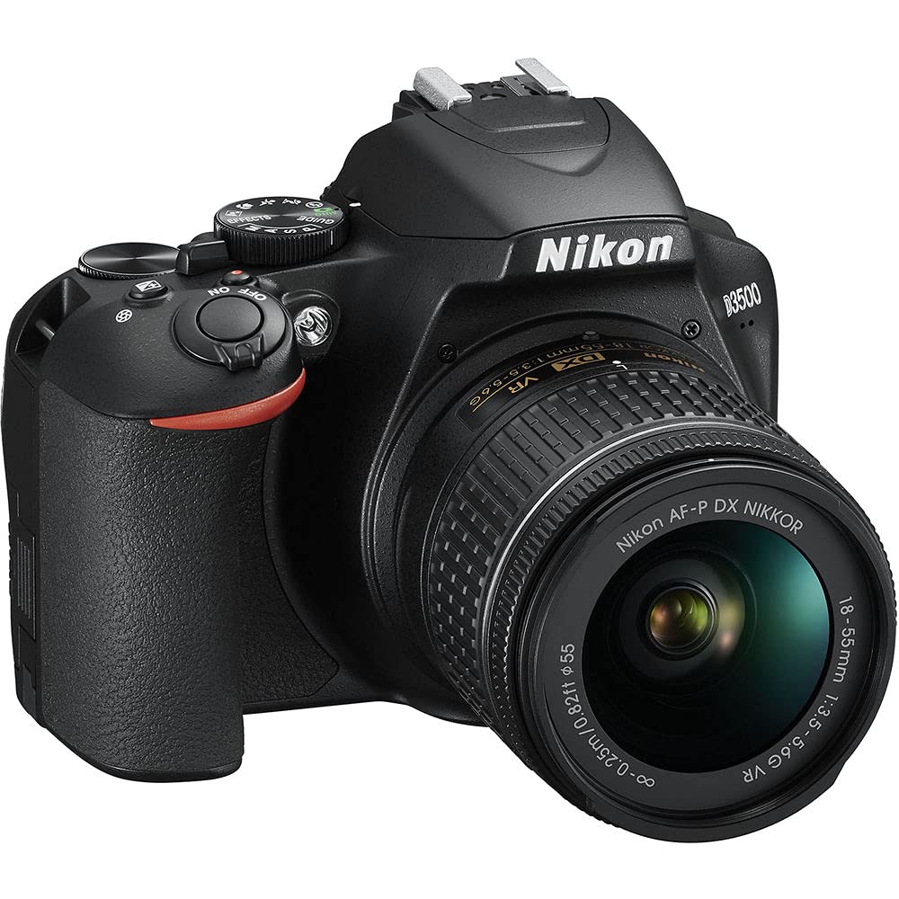 Nikon D3500 DSLR Camera with 18-55mm Lens (1590) + 64GB Card + 2 x EN-EL14a Battery + Corel Photo Software + Case + 3 Piece Filter Kit + Telephoto Lens + Color Filter Kit + More (Renewed)