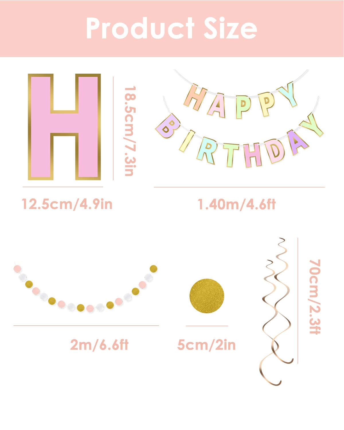Happy Birthday Banner, Pastel Birthday Decorations, Pack of 20 include Birthday Banner, Garland, 18 Swirls with 3 Colors, Pastel Rainbow Party Decorations for Girls and Women