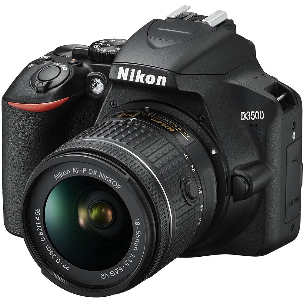 Nikon D3500 DSLR Camera with 18-55mm Lens (1590) + 4K Monitor + 2 x 64GB Cards + 2 x EN-EL14a Battery + Corel Photo Software + Pro Tripod + Case + 3 Piece Filter Kit + More (Renewed)