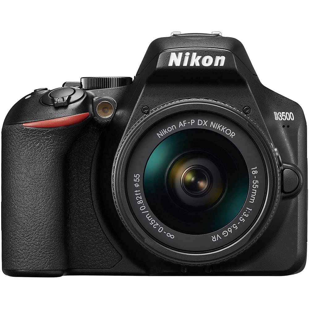 Nikon D3500 DSLR Camera with 18-55mm Lens (1590) + 4K Monitor + 2 x 64GB Cards + 2 x EN-EL14a Battery + Corel Photo Software + Pro Tripod + Case + 3 Piece Filter Kit + More (Renewed)