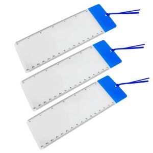 magnifier bookmark 3pcs blue magnifying fresnel lens bookmarks with 6inch ruler,3x magnifying glass, for reading small fonts, maps and books