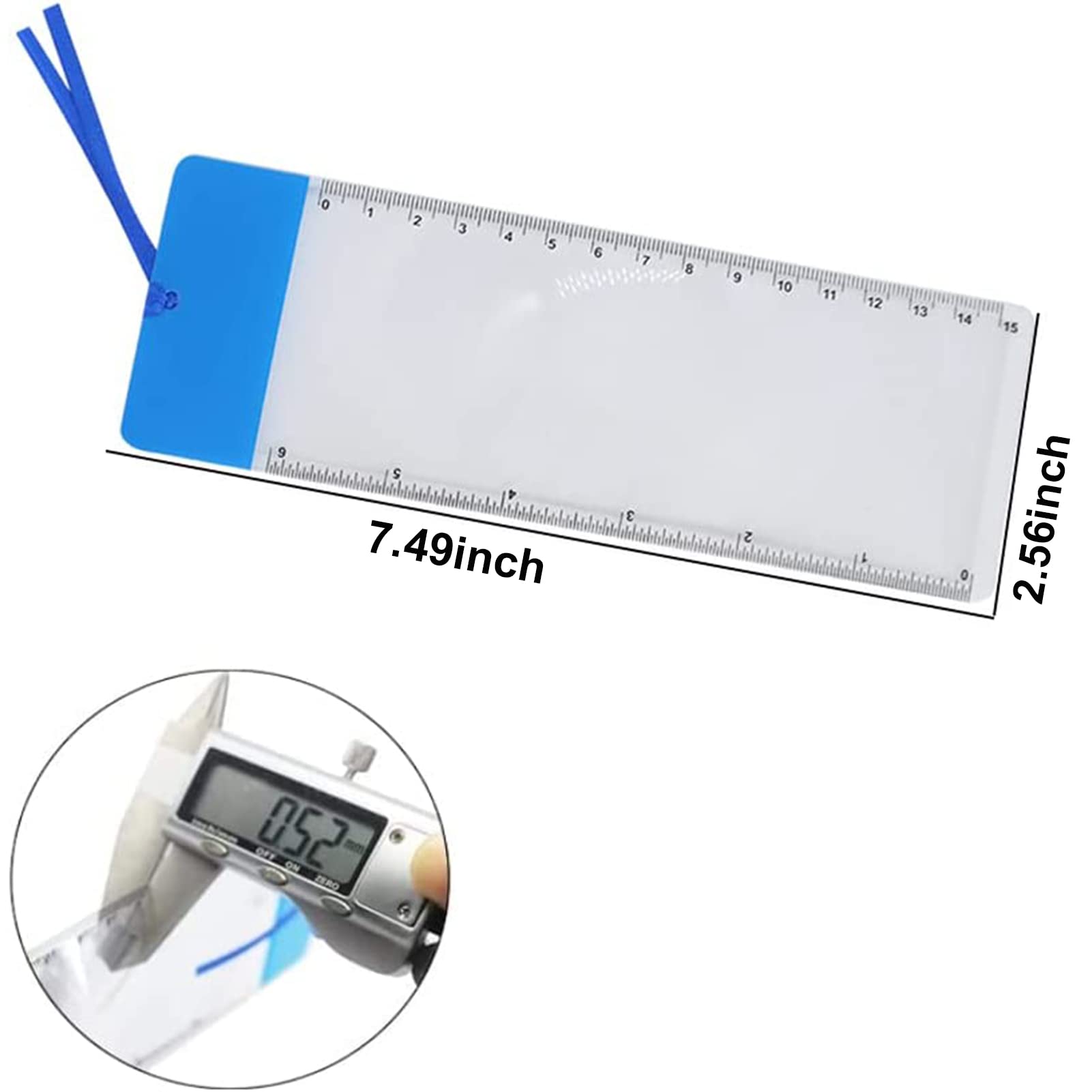 Magnifier Bookmark 3PCS Blue Magnifying Fresnel Lens Bookmarks with 6Inch Ruler,3X Magnifying Glass, for Reading Small Fonts, Maps and Books