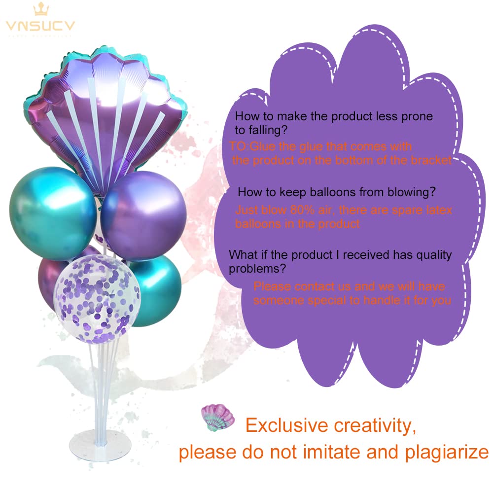 Mermaid Table Centerpiece Balloons Stand Kit 2 Sets with 2 Sea Shells Foil Balloons 14 Purple Blue Latex Balloons for Birthday Beach Mermaid Theme Sea Theme Party Mermaid Birthday Decorations