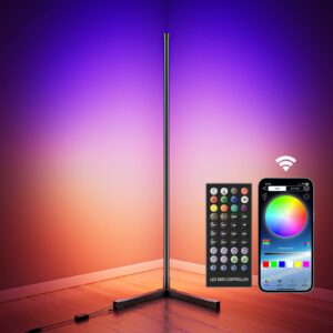 luckadoo corner floor lamp, 63”rgb color changing led corner lamp with remote & app control, dimmable rgb floor lamp corner lights with music sync & timing function for living room, gaming room