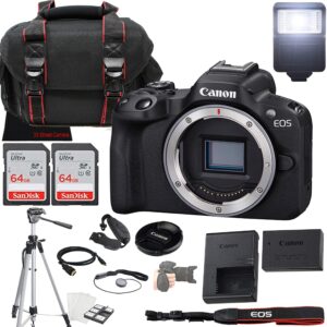 canon eos r50 mirrorless camera + 2x 64gb memory + case + filters + more (20pc bundle)