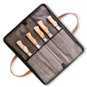 knife bag - durable waxed canvas chef bag with zipper pocket & 5 slots for knives and kitchen tools, knife roll for knives & kitchen tools - knife case for travel