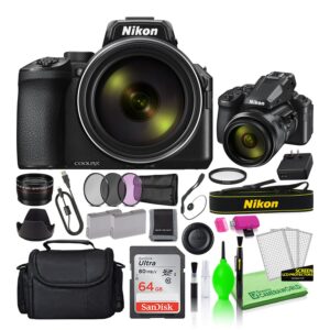 nikon coolpix p950 16mp 83x optical zoom digital camera (26532) deluxe bundle kit with sandisk 64gb sd card + large camera bag + filter kit + spare battery + telephoto lens + more (renewed)
