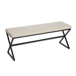 household essentials harper metal bench with boucle upholstered cushion, cream and black