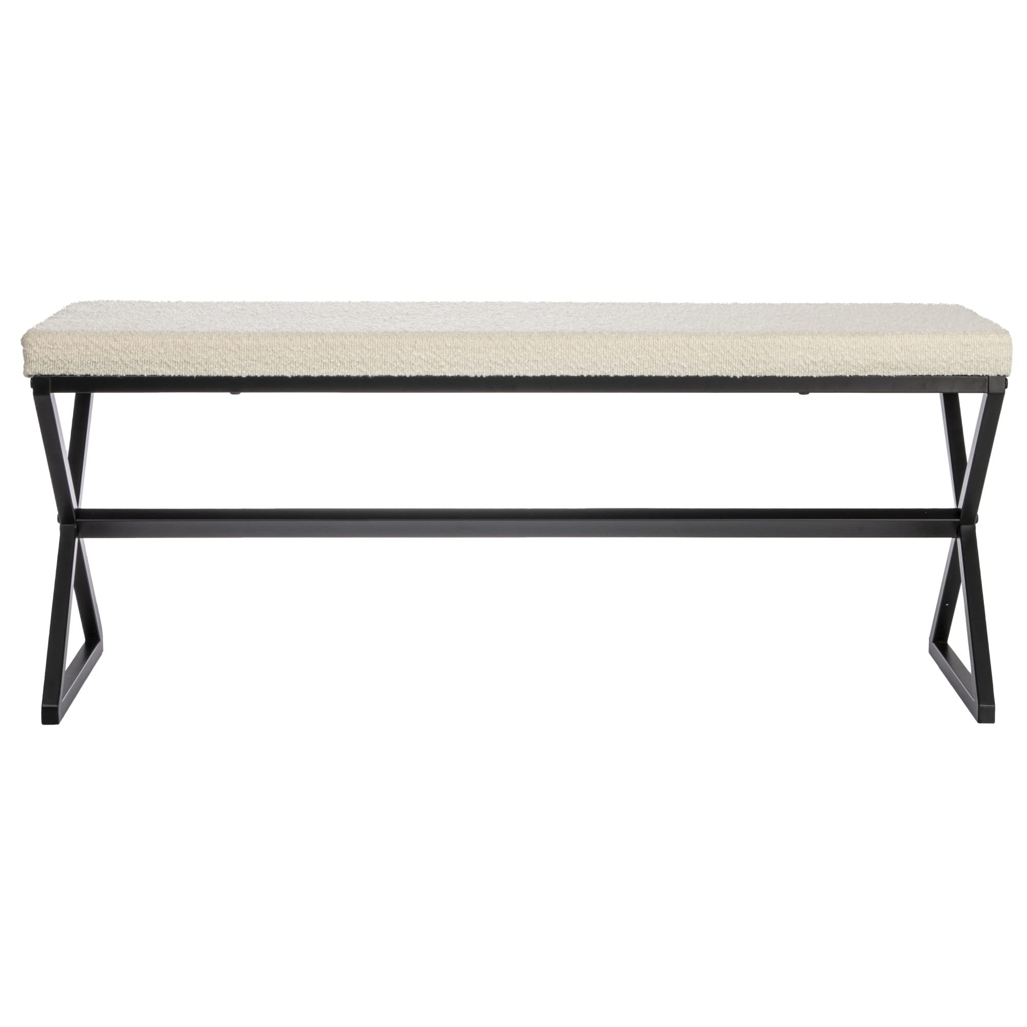 Household Essentials Harper Metal Bench with Boucle Upholstered Cushion, Cream and Black