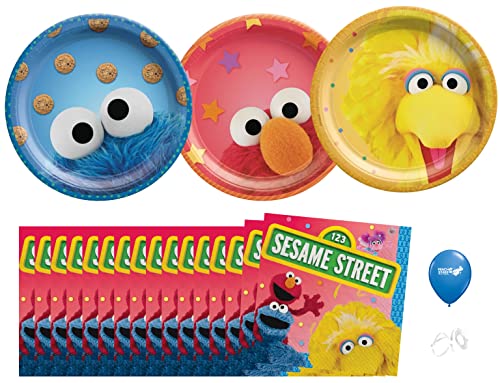 Sesame Street Birthday Party Supplies | Sesame Street Decorations | Sesame Street Tableware | Sesame Street Cake Plates | Sesame Street Balloons - Serves 16 Guests