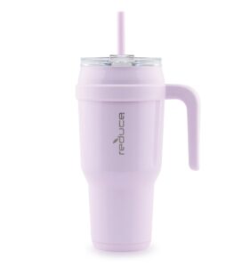 reduce cold1 40 oz tumbler with handle - vacuum insulated stainless steel water bottle for home, office or car, reusable mug with straw or leakproof flip lid, keeps drinks cold all day- lilac bud