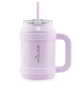reduce reusable 32 oz cold1 mug tumbler with handle -insulated stainless steel water bottle for home, gym or office, straw or leakproof flip lid, keeps drinks icy cold all day - gloss lilac bud