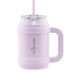 REDUCE Reusable 32 oz Cold1 Mug Tumbler with Handle -Insulated Stainless Steel Water Bottle for Home, Gym or Office, Straw or Leakproof Flip Lid, Keeps Drinks Icy Cold All Day - Gloss Lilac Bud