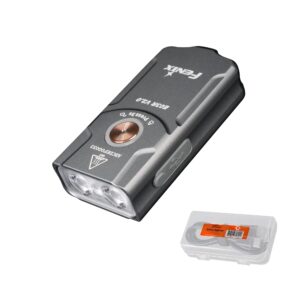 fenix e03r v2.0 keychain flashlight, grey, 500 lumen bright usb-c rechargeable edc with red led and lumentac organizer (grey)