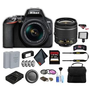nikon d3500 dslr camera with 18-55mm lens (1590) advanced bundle with bag, extra battery, led light, mic, filters and more (renewed)