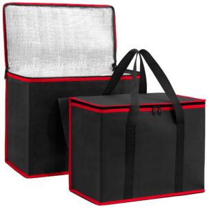 carrywell |not made in china| insulated food delivery and catering bag, reusable grocery carrier,thermal insulation tote for hot and cold food, pizza, uber eats and doordash(1, black w/red trim, xl)