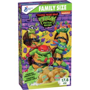 general mills teenage mutant ninja turtles: mutant mayhem cinnamon apple with marshmallows breakfast cereal, limited edition, family size, 17.8 oz