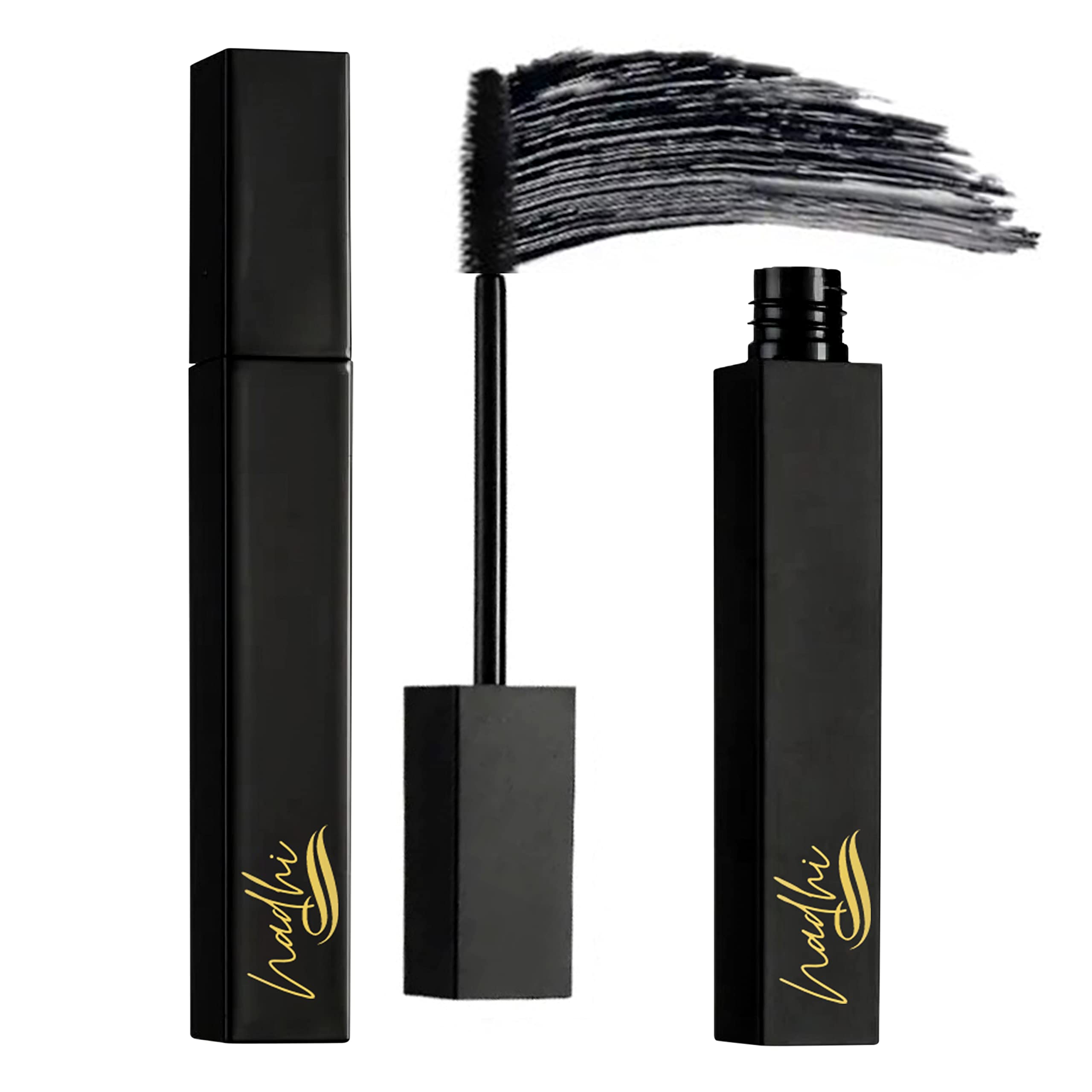 Nadhi Cosmetics Mascara Black Volume and Length – Vegan Waterproof Mascara – Smudge-Proof Waterproof Mascara Black Volume and Length – Tapered Silicone Wand Lengthening Mascara – 1pcs