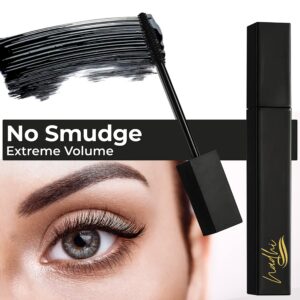 Nadhi Cosmetics Mascara Black Volume and Length – Vegan Waterproof Mascara – Smudge-Proof Waterproof Mascara Black Volume and Length – Tapered Silicone Wand Lengthening Mascara – 1pcs