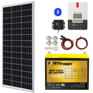 expertpower 210w 12v solar power kit with battery: 900wh gel battery + 210w mono solar panel + 20a mppt charge controller for off-grid dc system in cabin, shed, diy, solar projects and more