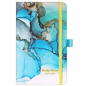 pocket planner/calendar 2023-2026 - monthly pocket planner/calendar with 63 notes pages, jul. 2023 - jun. 2026, 3.8" x 6.4", 3 year monthly planner with inner pocket + pen hold - teal waterink