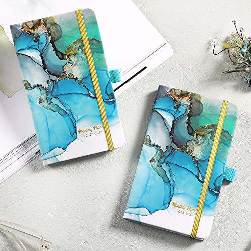 Pocket Planner/Calendar 2023-2026 - Monthly Pocket Planner/Calendar with 63 Notes Pages, Jul. 2023 - Jun. 2026, 3.8" x 6.4", 3 Year Monthly Planner with Inner Pocket + Pen Hold - Teal Waterink
