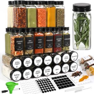 AuroTrends Empty Spice Jars with Labels 4oz 48Pack, 4 oz Seasoning Containers with Preprinted Spice Labels/Funnel/Marker for Pantry Organizers and Storage (4fl.oz, 48Pack)