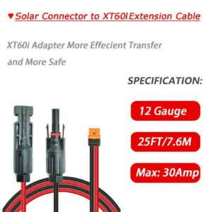 Magiktech Solar to XT60i Charge Extension Cable 3FT/6FT/12FT/25FT/50FT,Solar Connectors to XT60i Adapter for Portable Power Stations & Solar Generators (12AWG 7.6M/25FT)